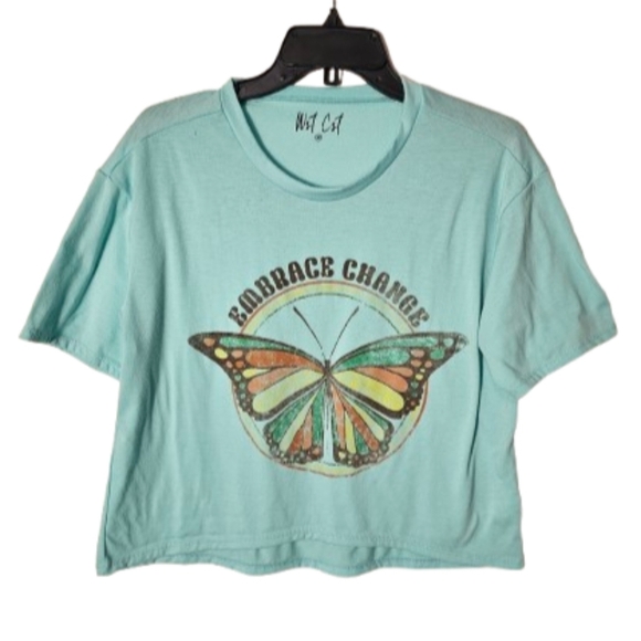 Wst Cst Tops - Wst Cst Mint Green Graphic Crop Top Tee - Embrace Change Size Medium